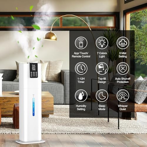 Smart Humidifiers Large Room Bedroom Home,2.11Gal(8L) Quiet Top Fill Cool Mist Humidifier,Smart App & Remote Control, 3 Speed Humidifier with 360°Nozzle,Humidity Setting for Baby Office Plant(White) - Image 3