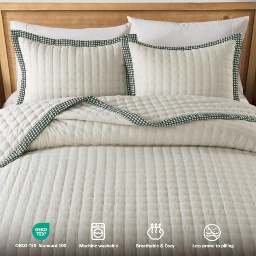WDCOZY Wheat Cloud Quilt Set Twin Size, Lightweight Soft Cross Stitch Bedspread, Farmhouse Rustic Country Coverlet, Spring Summer Thin Comforter, 2 Pieces, 1 Pillow Sham, 68x90 inches - Image 3