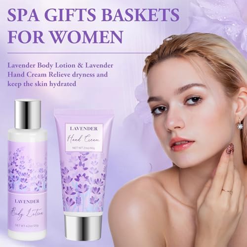 Spa Gifts for Women, Lavender Gift Baskets, Birthday Gifts for Women, Bath and Body Relaxing Self Care Care Package Home Spa Bath Gift for Her Mom Sister Wife Female Friends Coworker Employee - Image 6