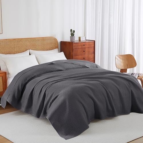 100% Egyptian Cotton Waffle Weave Throw Blanket for Bed Couch Sofa Home Decor, Soft Lightweight Bed & Couch Blanket for All Seasons (Dark Grey - Full Size - 84 * 90") - Image 6