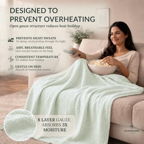 CLOUDSCAPE 8 Layer Oversized Muslin Throw, 100% Cotton 50"x70" - Sea Foam - Image 3