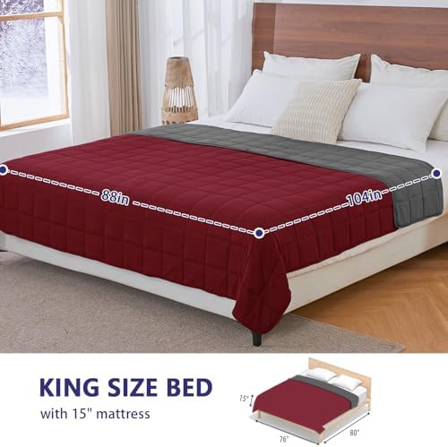 yescool Weighted Blanket for Adults (20 lbs, 88” x 104”, Red Grey) Cooling Heavy Blanket for Sleeping Perfect for 190-210 lbs, Queen Size Breathable Blanket with Premium Glass Bead, Machine Washable - Image 2