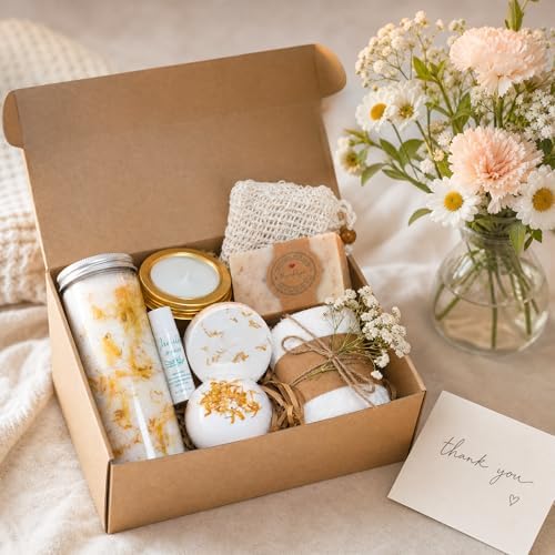Natural Spa Gift Set for Her, Handmade Self Care Package for Women with Citrus and Vanilla, Spa Gift Basket, Wellness Spa Box, Bath and Body Products, Gifts for Women by Abbylou - Image 5