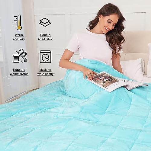 Alomidds Weighted Blanket Queen Size 15lbs 60x80 inches, Sherpa Heavy Blankets for Adults,Fluffy Warm Sherpa & Cozy Soft Flannel Thick Gravity Blanket for All-Season with Glass Beads, Aqua - Image 6