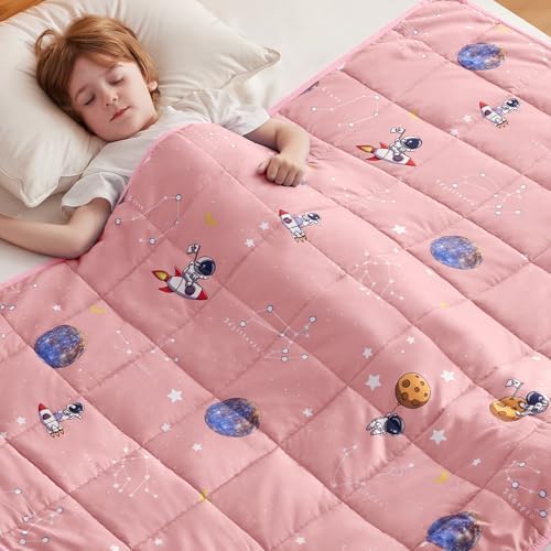 anfie Weighted Blanket(40"x60" 7lbs) Weighted Blanket Cooling Blanket for Resting,Throw Size Breathable Blanket with Premium Glass Bead(Space Pink) by anfie