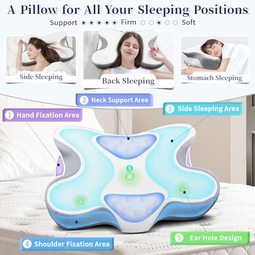 Cervical Pillow for Neck Pain Relief, Ergonomic Contour Side Sleeper Pillows for Adults, Cooling Memory Foam Pillows for Side Back & Stomach Sleepers as Ideal Gifts - Image 4
