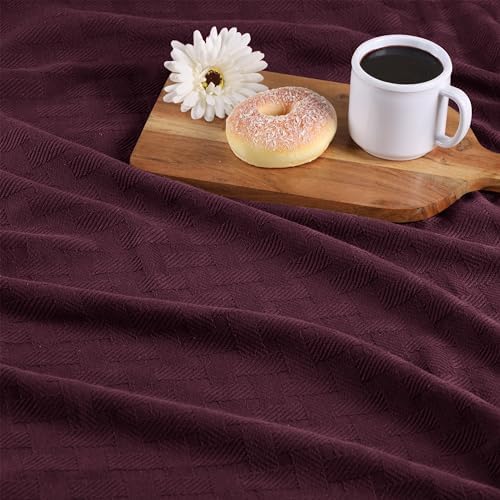 Superior Cotton Blanket Breathable All Season Comfy Bedding, Throw, Plum - Image 7
