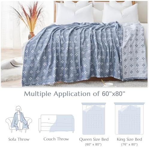 jinchan 100% Cotton Muslin Blanket Twin Boho Throw Blanket 60x80 Denim Blue - Image 5
