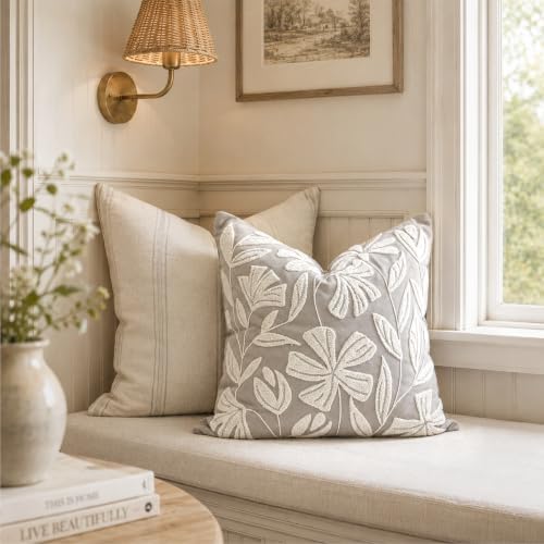 BlissBlush Throw Pillow Cover 20x20 Inch, Light Gray Floral Tufted Velvet Decorative Accent Pillow Case for Sofa Bed Living Room, Cover Only - Image 5