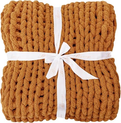 Bigacogo Chunky Knit Throw Blanket for Couch, 40x40 inches, Burnt Orange - Image 7