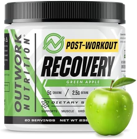 Outwork Nutrition Post Workout Recovery Powder - Creatine Monohydrate, KSM-66 Ashwagandha & Tart Cherry - Speeds Recovery, Eases Soreness - Creatine Powder for Men & Women, Green Apple, 240 Gr by OutworkNutrition