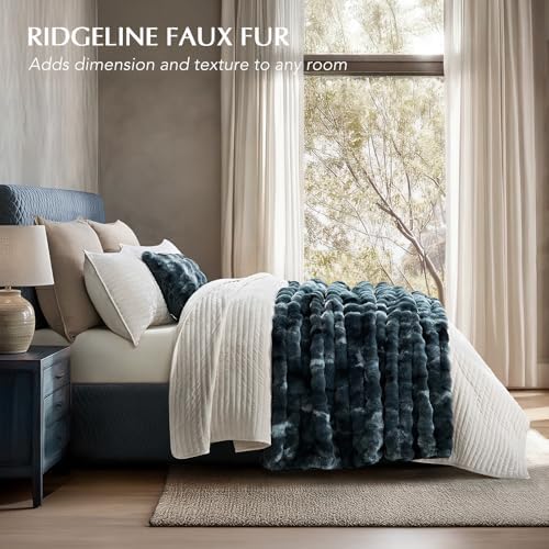 EverGrace Faux Rabbit Fur Bubble Throw Blanket, 60"x80", Marble Deep Indigo - Image 2
