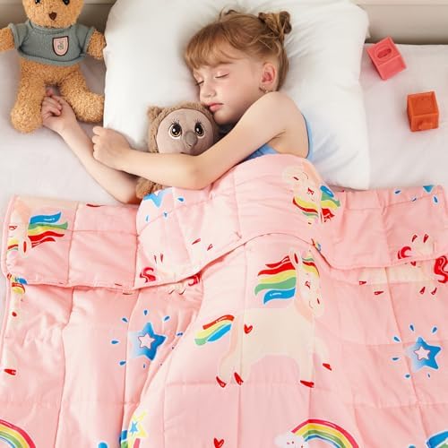 yescool Unicorn Weighted Blanket 5 Pounds Cooling Weighted Lap Blanket, Pink Rainbow Heavy Blankets, Breathable Weighted Throw Blanket Gifts for 40-60lbs, 36"x48" by yescool