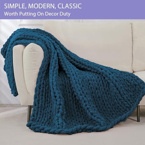 Bigacogo Chunky Knit Throw Blanket for Couch, 40x40 inches, Deep Sea Blue - Image 3