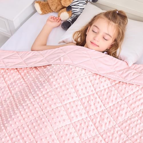 yescool Pink Weighted Blanket 7 Pounds Twin Size Cooling Weighted Throw Blanket, Minky Heavy Blankets Warm Weighted Comforter, Big Washable Thick Blankets Gift for 60-90lbs, 40 * 60in by yescool