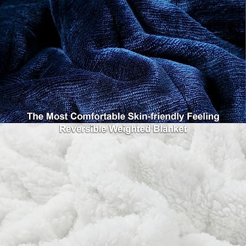 Alomidds Weighted Blanket Twin Size 15lbs 48x72 inches, Sherpa Weighted Blankets for Adults,Fluffy Warm Sherpa & Cozy Soft Flannel Snuggle Thick Heavy Blanket Great for Calming and Relax, Navy - Image 2