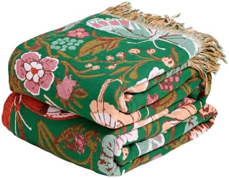 MSGKV Boho Throw Blanket 50"x60" Summer Cotton Butterfly Floral Blanket by MSGKVHomeTextiles