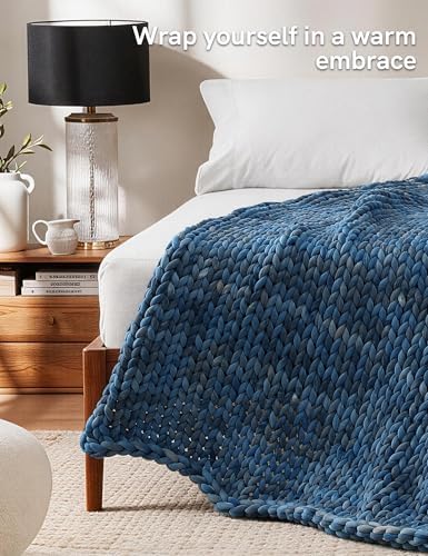 YnM Weighted Blanket, Handmade Chunky Knitted Design, Soft and Cozy, Temperature Regulating and Breathable, Machine Washable Throw for Sleep or Home Decor (Dark Blue Tie-Dyed, 80x87 Inch, 25lbs) - Image 3