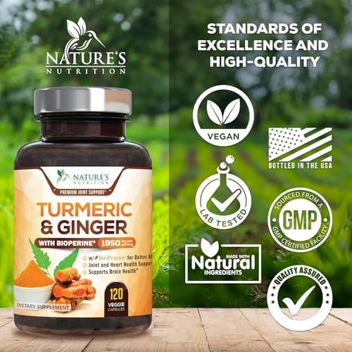 Turmeric Curcumin Supplement - 95% Curcuminoids with Organic Turmeric & Ginger, BioPerine Black Pepper Extract for Best Absorption, Natural Vegan Joint Support, Non-GMO, Bottled in USA - 120 Capsules - Image 4