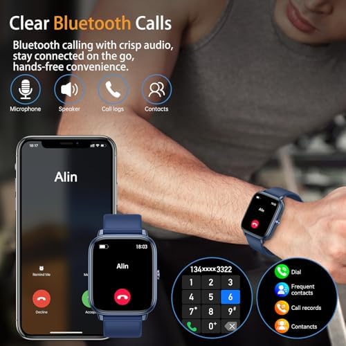 Smart Watch Fitness Tracker for Men Women, Answer/Make Call, 1000 mAh Battery, 120+ Sport Modes, Step Counter, Sleep Monitor Fitness Watch, Smartwatch for Android iPhone iOS (Blue) - Image 4