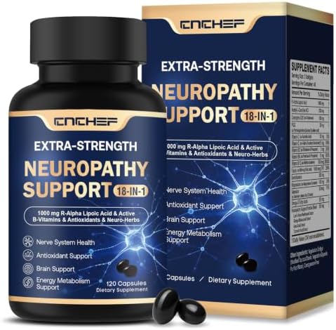 Neuropathy Support Nerve Supplement – 1000mg Advanced R-Alpha Lipoic Acid, L-Carnitine, Benfotiamine, PQQ,CoQ10,Magnesium & B-Complex for Nerve Health,Antioxidant & Cellular Energy,Vegan 120 Capsules by CNCHEF