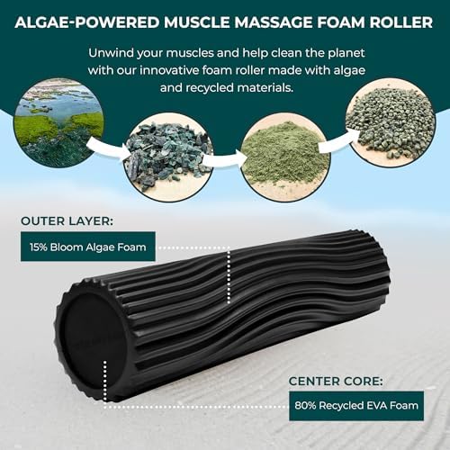 Oceanfoam Soft Tidal Roller (Black) - Low Density Foam Roller for Physical Therapy, Back Pain, Excercise & Stretching - Wave Textured - Yoga, Athletics, & Wellness - Full Size, 20" x 5" - Image 4