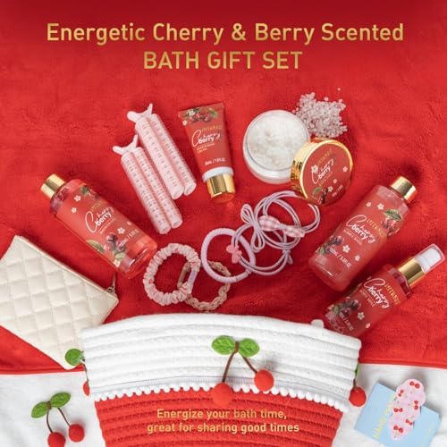 Spa Gifts for Women, Cherry & Berry Spa Gift Set for Teenage Tote Bag, Shower Gel, Hand & Body Lotion, Hitrees Birthday for Best Friend Woman, Mom, Mothers Day,Christmas Gift for Women - Image 3