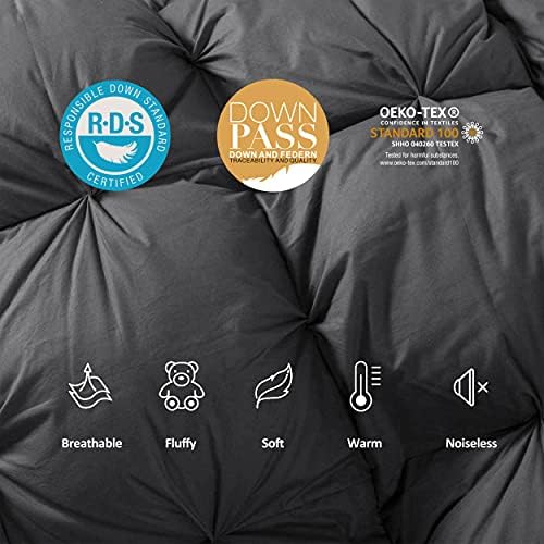 Luxurious Heavyweight Goose Down Feather Fiber Comforter Duvet Insert, Exquisite Gray Pinch Pleat Design, Oversize Palatial King 120 x 98, Premium Baffle Box 100% Egyptian Cotton, 95 oz Fill Weight - Image 5