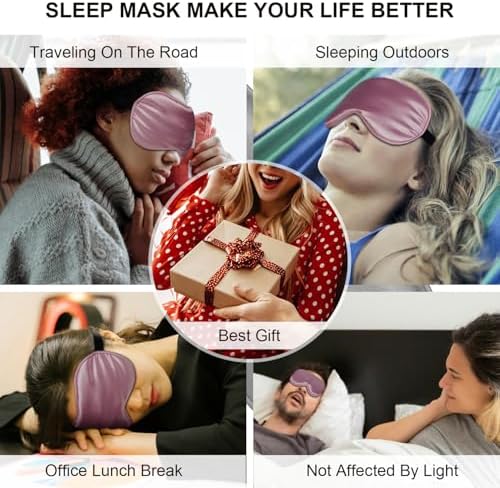 Silk Sleep Mask, Black, Adjustable Strap for Light Blocking, Travel Rest, Puffy Eyes Relief, Single Pack (Gold) - Image 4