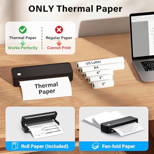 Gloryang Inkless Portable Printer for Travel, Wireless Thermal Printer Supports 8.5 x 11 Inch Thermal Paper, Bluetooth Machine Includes Carry Case and 3 Rolls of Paper Kit, Black - Image 3