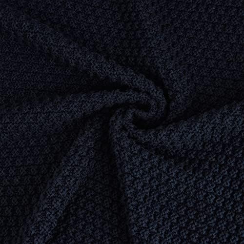 Longhui bedding 100% Cotton Knitted Throw Blanket – Navy Blue, Soft & Cozy, Machine Washable, 51"x63" – Perfect for Living Room, Couch, Sofa, Bed or Travel - Image 3