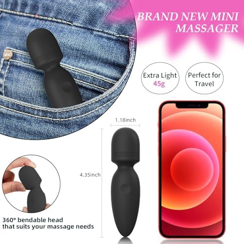 Fuwyiy Mini Massager Tools,Small Waterproof Cordless Handheld Massager with 10 Vibration Modes, Personal Handheld Massager for Back（Black） - Image 5