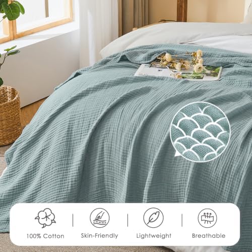 EMME Cotton Muslin Twin XL Blanket Breathable Gauze Soft Lightweight Blankets Adults Gifts for Women (Heather Teal, 66"x90") - Image 5