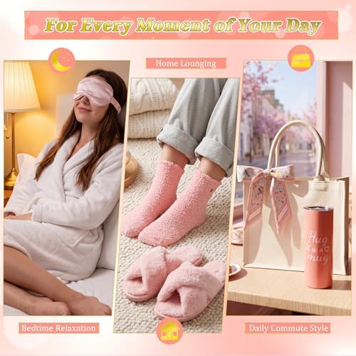 Patelai 7 Pcs Birthday Gifts for Women Spa Robe and Slippers Set Self Care Gift Basket for Women Spa Gift Basket for Friend - Image 3