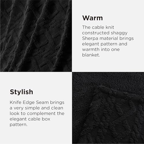 Bedsure Sherpa Fleece Blanket, Cable Jacquard Tufted, Warm, Black, Queen - Image 4