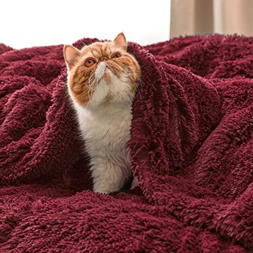 Bedsure Faux Fur Fluffy Sherpa Throw Blanket Couch Twin Red 60"x80" - Image 5