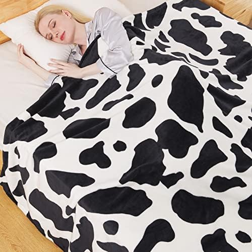 Fleece Cow Print Blanket - Premium Lightweight Anti-Static Bed Cow Throws Soft Cozy Warm Blankets Plush Gift, Bedroom Decor 66" x 90"(Black Cow Twin) - Image 2