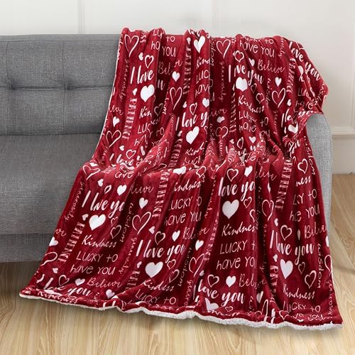 Elegant Comfort Luxury Valentine’s Day Sherpa Throw Blanket Ultra-Soft Cozy Velvet Pink Hearts Fleece Throw-Micromink Sherpa for Her, Wife, Girlfriend, Sherpa Reversible Blanket- LoveYouRed - Image 2