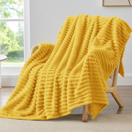 BEDELITE Ribbed Twin Blanket for Couch & Bed, Light Yellow, 60"x80" by BEDELITE