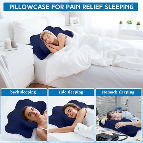 Hahafelt Cooling Cervical Pillowcase Cover with Envelope Closure (Only Pillow Case) Ergonomic Neck Pillowcase Smooth Soft Cool Pillow Cover for Side Back Stomach Sleepers(Dark Blue,Standard Size) - Image 5