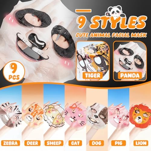 9 Packs Animal Character Facial Masks, Deep Hydrating Spa Masks for All Skin Types, Gift for Kids' Birthday Party, Enjoy Skincare Life, Girl's Night - Image 2