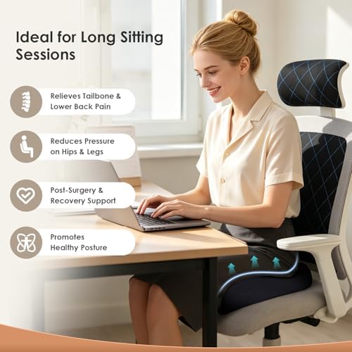 FLORICH Upgrade Large Car Seat Cushion for Long Sitting, Ergonomic Memory Foam Driving Seat Cushion for Back & Sciatica Pain Relief, Non-Slip Washable Seat Cushion for Car, Driver, Office-Black - Image 2