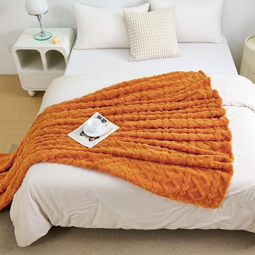 Aganear Fleece Throw Blanket for Bed Couch,Fall Boho Blanket,90"x90" Orange - Image 3
