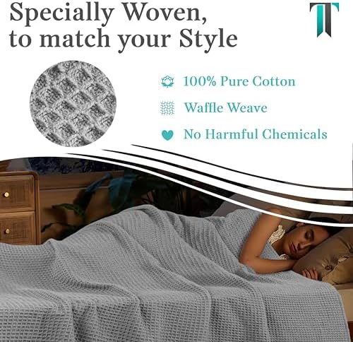 Tex Trend 100% Cotton Waffle Weave Blanket Queen Size - Soft, Breathable Cooling Blanket for Bed, Lightweight Cozy Summer & Spring Bedding, Light Grey, 90x90 - Image 6