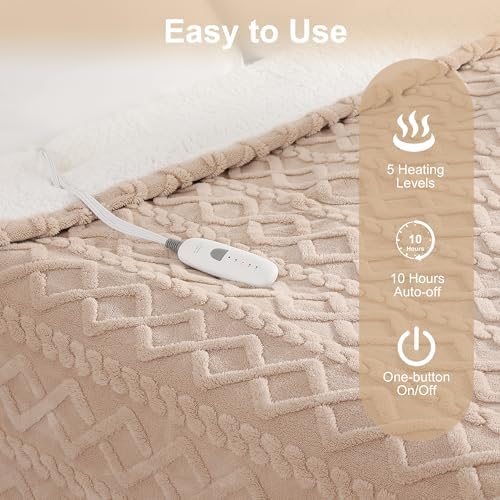 Electric Blanket Twin Heated Blanket-Soft Sherpa Twin Heating Blanket,Beige - Image 5