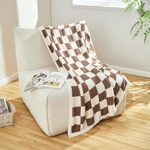CozeCube Brown White Reversible Checkered Knit Throw Blanket 50"x60" - Image 4
