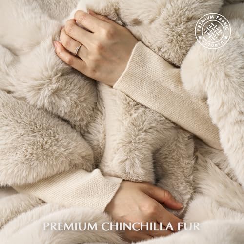 EVERGRACEHOME Faux Chinchilla Fur Throw Blanket, 72"x90", Birch Mink - Image 3