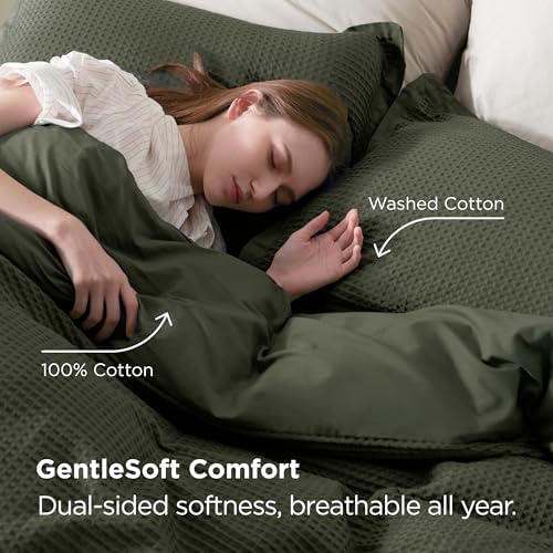 Bedsure PureWoven Cotton Waffle Duvet Cover Set with Fitted Sheet, Queen - Image 5