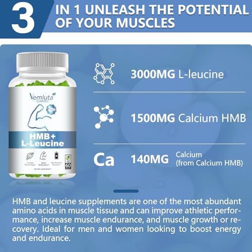 2 Packs HMB and Leucine Supplements Gummies for Men, Women - 4500MG, HMB ＆ Leucine for Muscle Recovery & Growth Support, Non-GMO, Gluten-Free, Adults & Elder, Apple Flavor, 120 Counts - Image 3