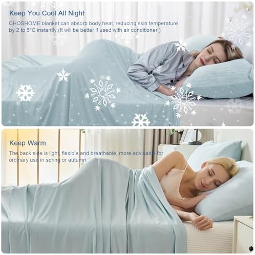 CHOSHOME Cooling Blanket for Hot Sleepers Lightweight Summer Cold Thin Blankets for Sleeping, Hot Flashes Night Sweats, Soft Blanket for Bed, California King, Ice Blue - Image 2